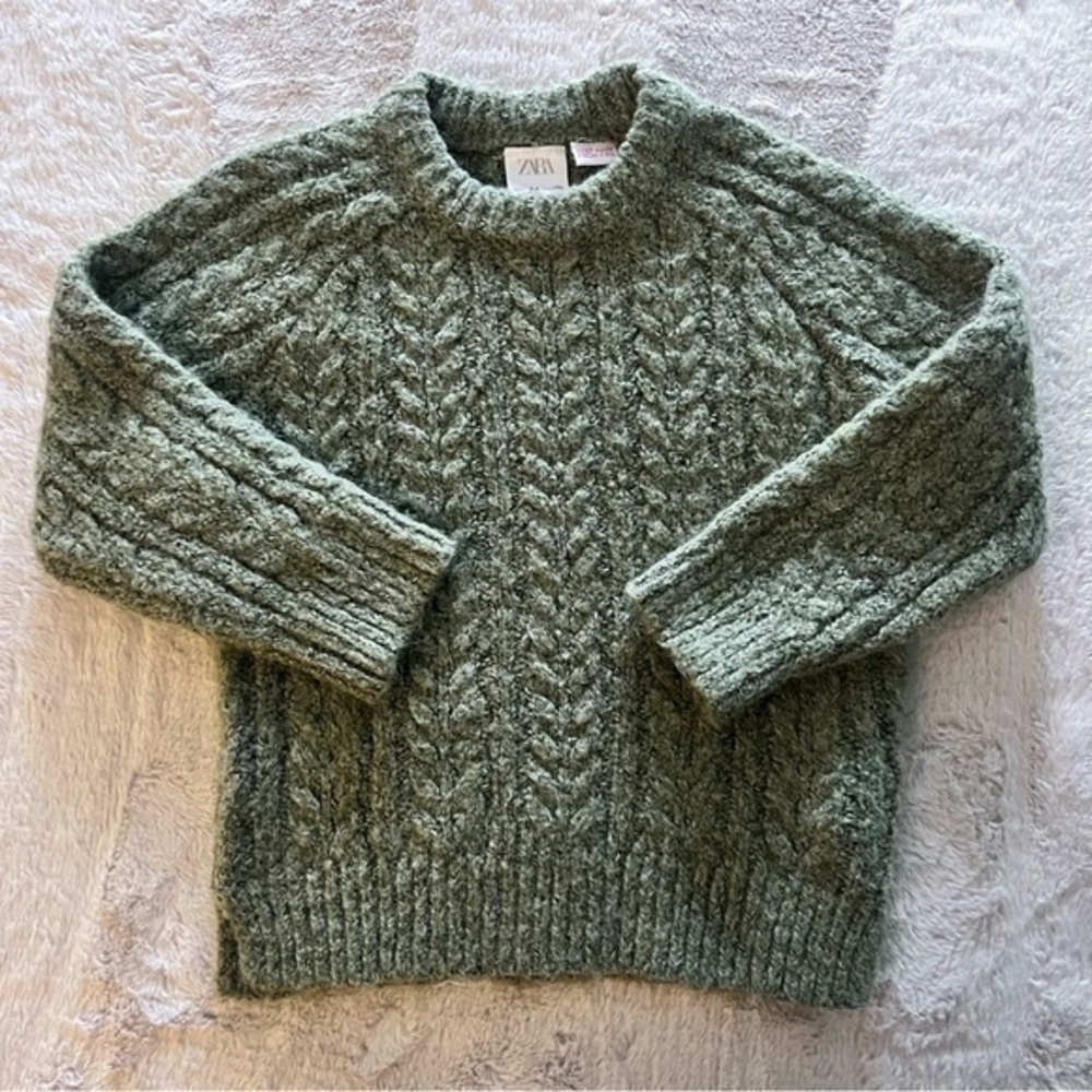 Zara olive green soft toddler crew neck sweater size 3-4 years